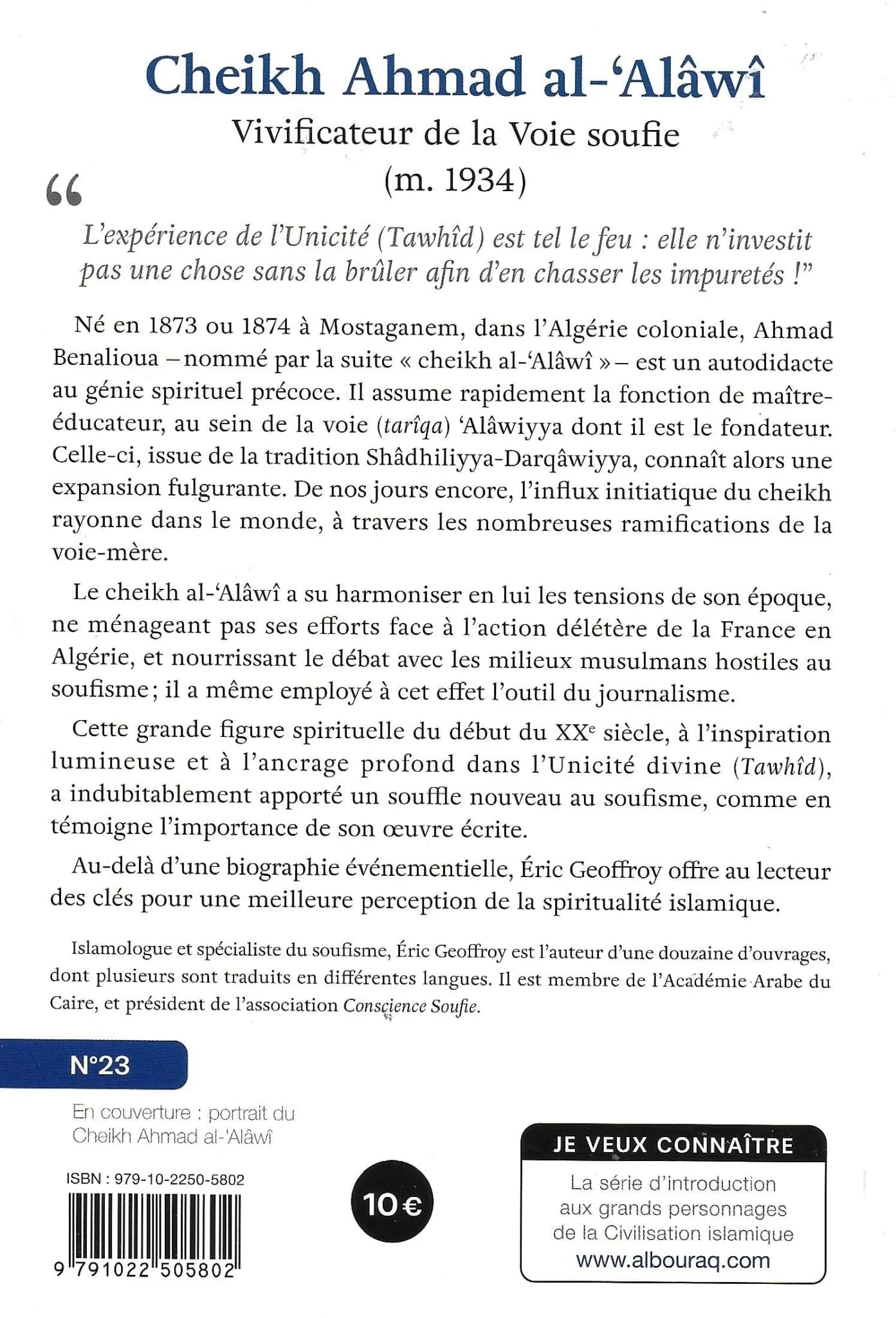 Cheikh Ahmad al-‘Alâwî – Vivificateur de la Voie soufie d'Eric Geoffroy Al Bouraq Livre > Islam 9791022505802 Librairie Musulmane Al-imen