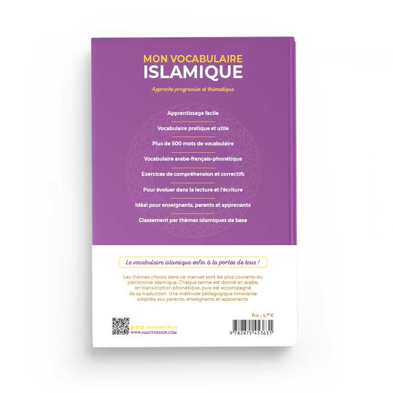 Couverture verso du livre : Mon Vocabulaire Islamique : Approche progressive et thématique - Par Amin Salih - Éditions Al-Hadîth