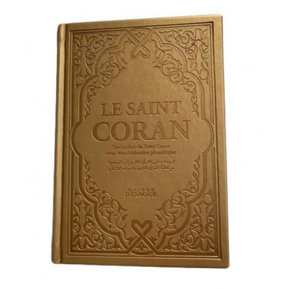 Le Saint Coran Doré - Couverture Daim - Pages Arc - En - Ciel - Français - Arabe - Phonétique - Maison Ennour Al - imen