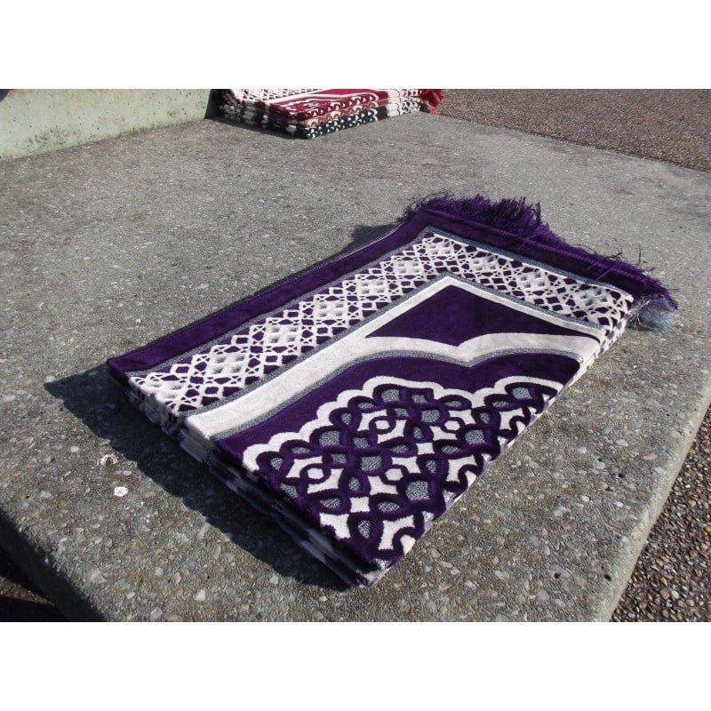 Tapis De Prière En Velours - Contour Géométrique - Fond Sable - COULEUR VIOLET FONCÉ Sana Tapis de prière > Velours 3700495404600 Librairie Musulmane Al-imen