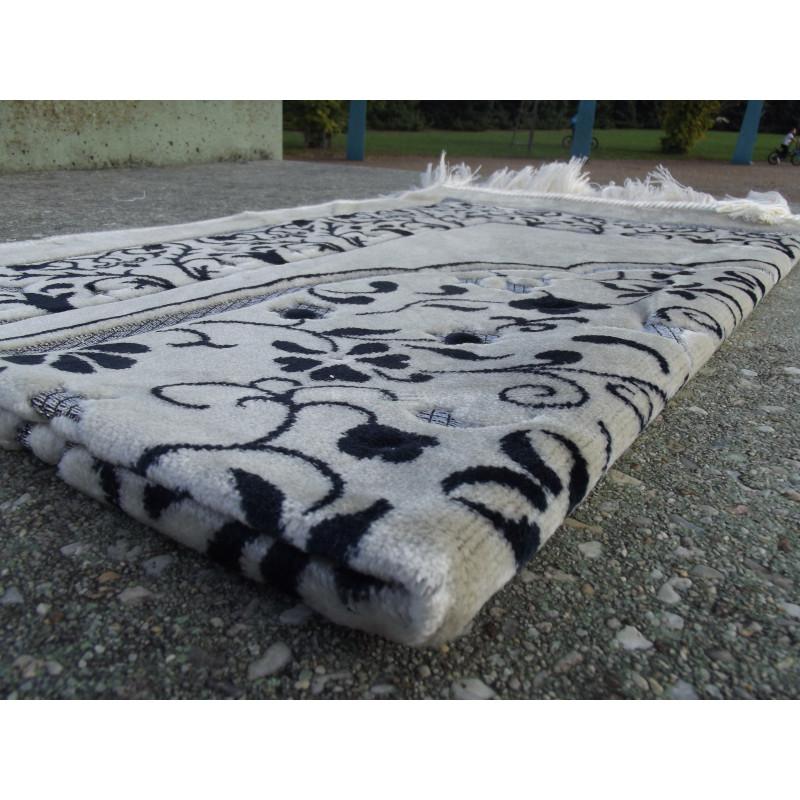 Tapis de Prière en Velours - Motifs jardin - Fond Sable - COULEUR BLEU NUIT Al - imen