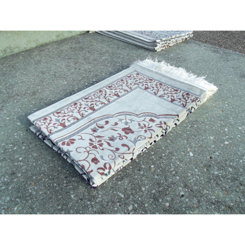 Tapis De Prière En Velours - Motifs Jardin - Fond Sable - COULEUR SAUMON